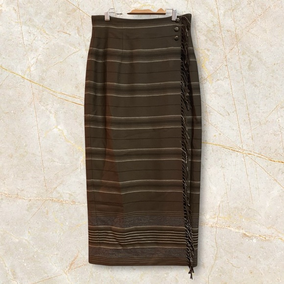 Lauren Ralph Lauren Dresses & Skirts - NWOT Lauren Ralph Lauren Brown Wrap Skirt Wool Stripped Midi Skirt 10P